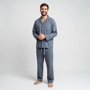 David Archy Cotton Men's Long Button-Down Pants Sleepwear Pajama Set Gray Sz S